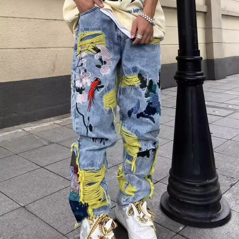 Street Fashion In Japanese - جينز هيب هوب أمريكي عتيق مطرز