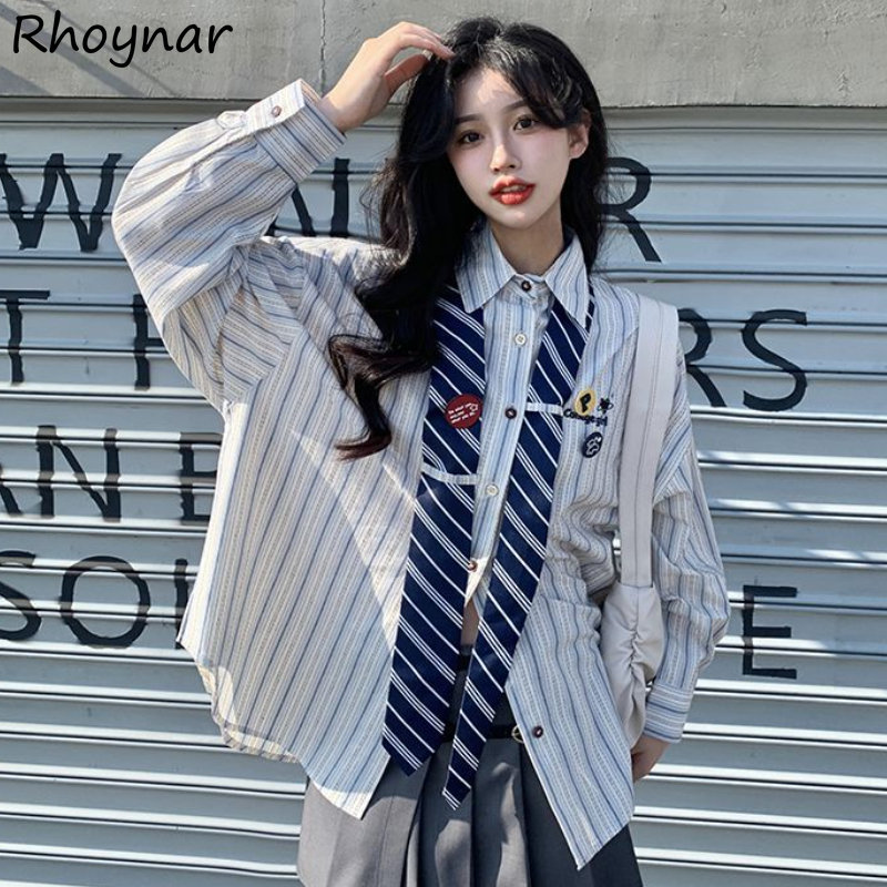 Street Fashion In Japanese - مخطط قمصان النساء الفضفاضة Preppy الحلو