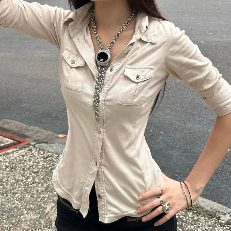 قمصان نصف الأكمام بأزرار للنسا - مراجعة Street Fashion In Japanese وسعره